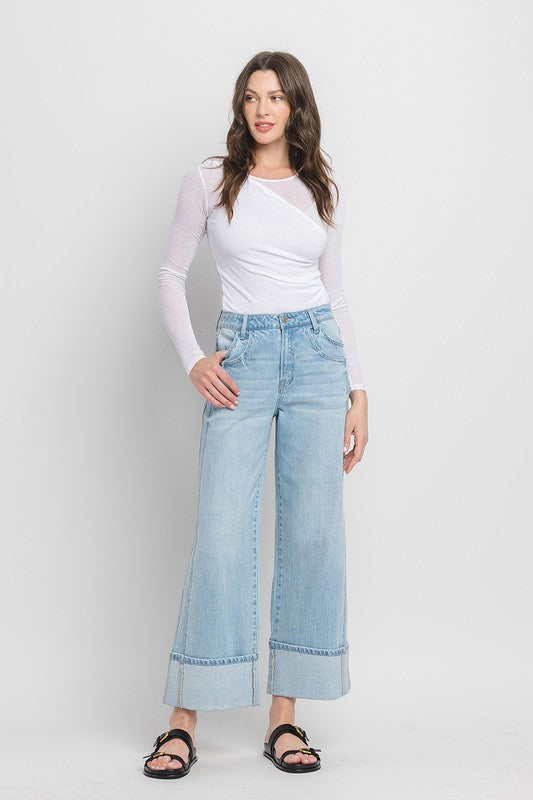 Kris Super High Rise Cuffed Wide Leg Vervet Jeans