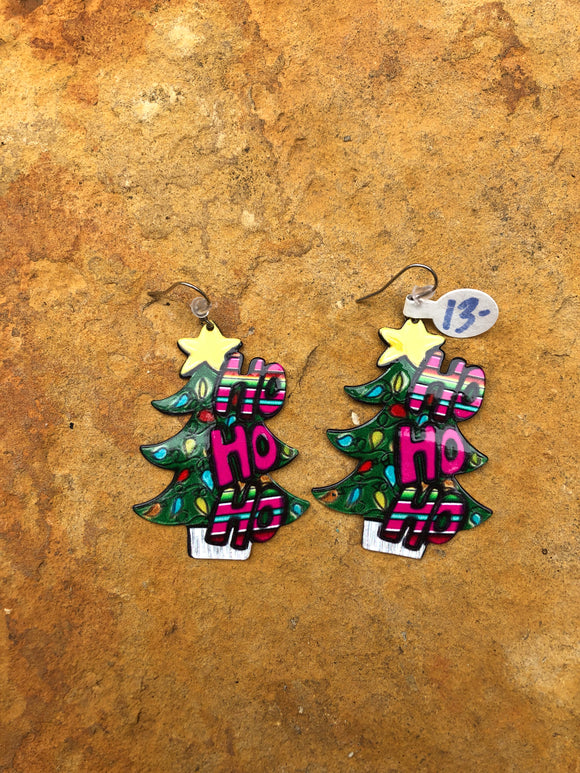Ho Ho Ho Christmas Tree Earrings